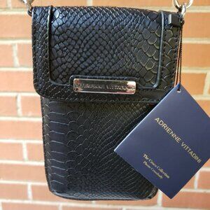 BNWT Adrienne Vittadini The Croco Collection Crossbody Phone Bag (OS) jet black